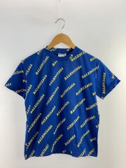 Tシャツ/XL/コットン/ブルー/総柄