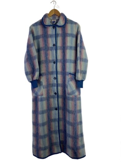 商品画像：ステンカラーコート/--/ウール/ブルー/チェック 1
