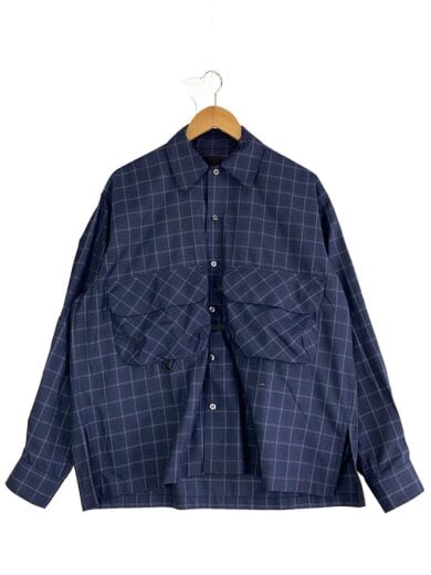 商品画像：TECH SPORTS OPEN COLLAR SHIRT L/S NOVA /S/ポリエステル/ネイビー/チェック// 1