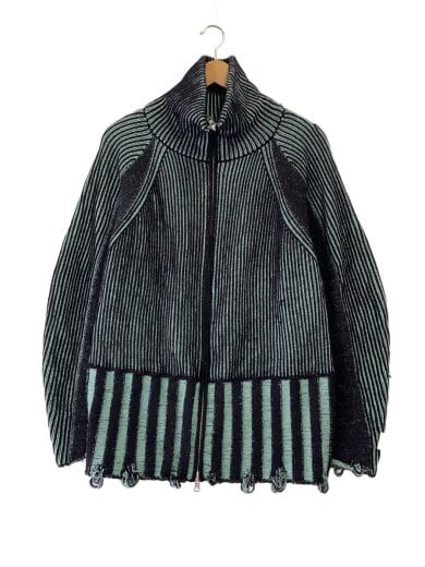 商品画像：PEIEN connect/Zip knit coat Black×Green/リバーシブ/ブラック/ストライフ// 1