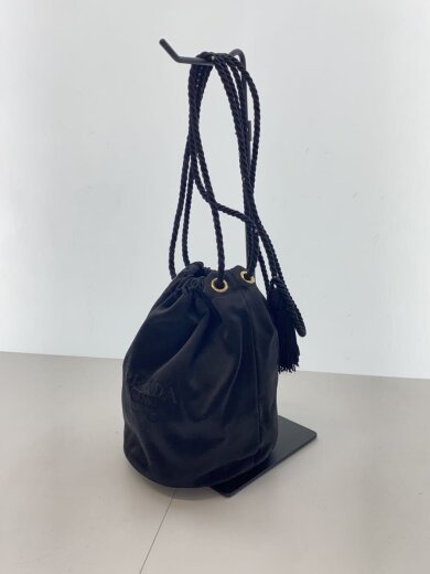 商品画像：ロゴ刺繍巾着ポーチ/タッセル/BLK/ほつれ使用感有 2