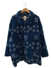 雪柄ボタン/80s/ノルディック柄/ボア/フリースジャケット/ブルー/ちゃんちゃんこ