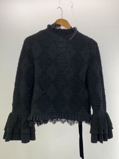 商品画像：カーディガン(厚手)/フレアスリーブ/レース/アクリル/ブラック 2