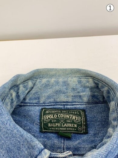 商品画像：長袖シャツ/M/デニム/インディゴ/無地/90s/ボタンダウンシャツ 6