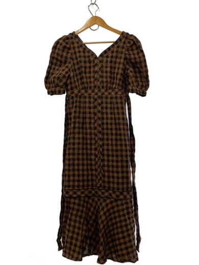 商品画像：半袖ワンピース/M/リネン/BRW/チェック/1223305022 1