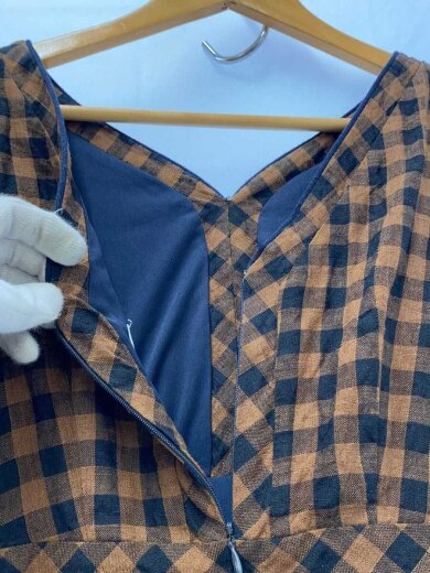 商品画像：半袖ワンピース/M/リネン/BRW/チェック/1223305022 6