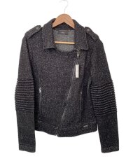 ニットダブルライダースジャケット/エポレット付/コットン/BLK/無地