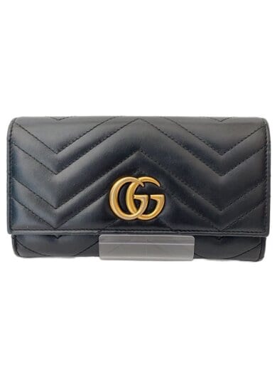 商品画像：長財布_GGマーモント_キルティング/レザー/BLK/無地/レディース 1