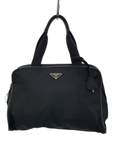 商品画像：三角ロゴプレート/ミニボストンバッグ/トートバッグ/ナイロン/BLK/無地 1