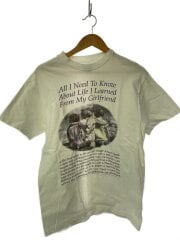 90s/袖裾シングル/メッセ-ジTシャツ/M/コットン/WHT/無地
