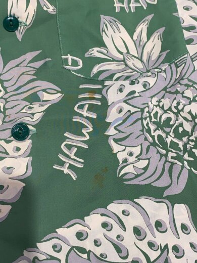 商品画像：アロハシャツ/S/レーヨン/GRN/総柄/シミ有 6