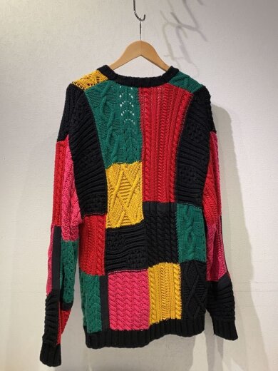 商品画像：23AW/パッチワークケーブルニットカーディガン/M/コットン/マルチカラー/チェック 2