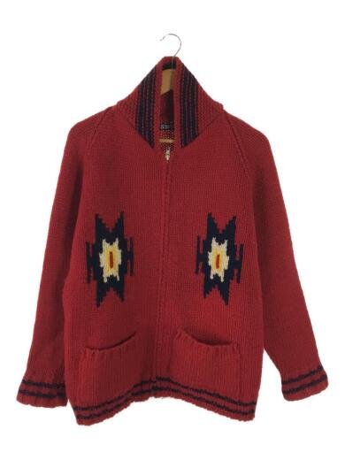 カーディガン(厚手)/ウール/レッド/チマヨ/ジップアップ