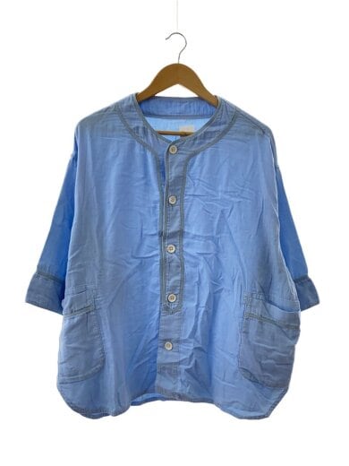 商品画像：スビンゴールドガーゼベースボールシャツ/M/コットン/BLU/無地// 1