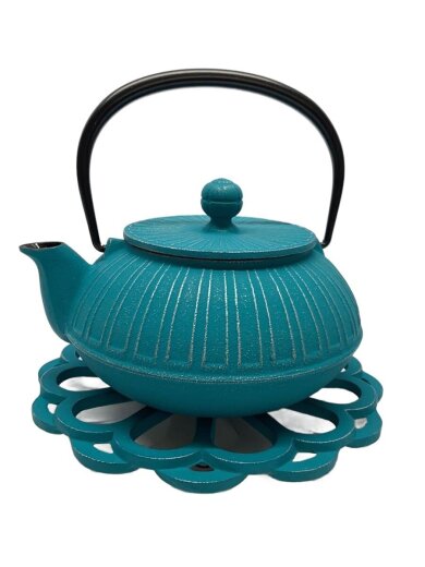 商品画像：ENCHANTHE/南部鉄器カラーポット/鍋敷き/2点セット/ターコイズ 1