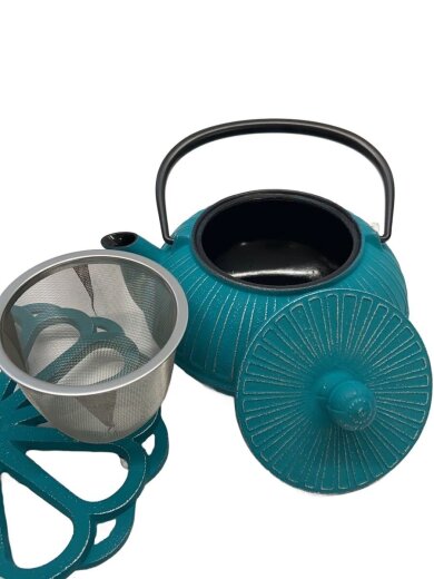 商品画像：ENCHANTHE/南部鉄器カラーポット/鍋敷き/2点セット/ターコイズ 4