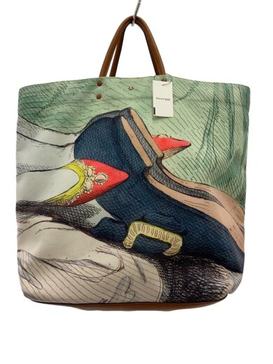 商品画像：トートバッグ/キャンバス/GRN/レザー部分擦れあり 1