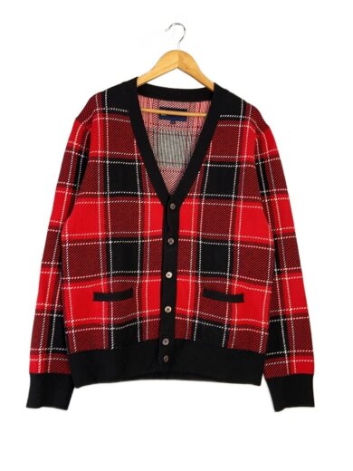 商品画像：カーディガン(厚手)/M/アクリル/RED/チェック/4020800085 1