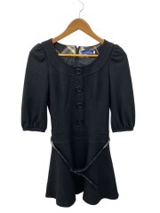 7分袖ワンピース/38/ウール/BLK/無地