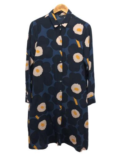 画像：marimekkoシャツワンピース/38/シルク/NVY/花柄1