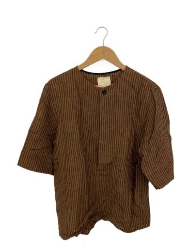 商品画像：半袖シャツ/S/リネン/BRW/ストライプ 1