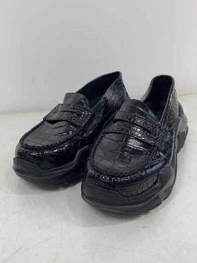 商品画像：クロコデザイン厚底プラットフォームローファー/24cm/BLK 2