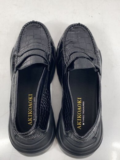 商品画像：クロコデザイン厚底プラットフォームローファー/24cm/BLK 3