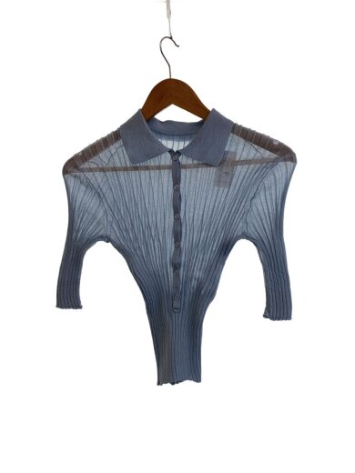 商品画像：rワイドリブポロニット/ニット・セーター(薄手)/--/--/BLU/内タグ欠損 1