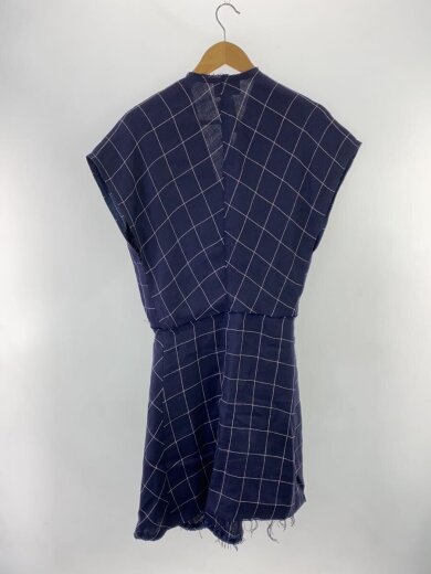 商品画像：I/ノースリーブワンピース/34/リネン/NVY/チェック/カットオフ/シミ有 2