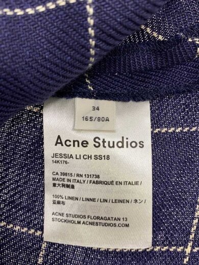 商品画像：I/ノースリーブワンピース/34/リネン/NVY/チェック/カットオフ/シミ有 4