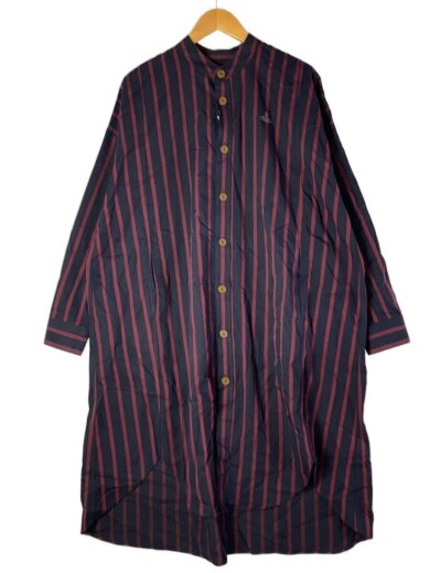 商品画像：I/長袖シャツ/バンドカラーロングシャツ/コットン/NVY/ストライプ/VW-LP-77803 1