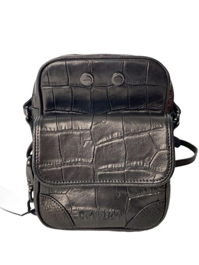 商品画像：SHRINK CROSS BODY BAG/クロコ型押し/ショルダーバッグ/BLK// 1