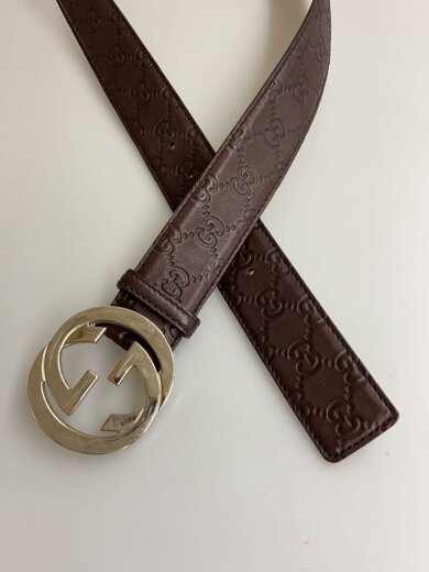 商品画像：ベルト/レザー/BRW/総柄/メンズ/114984/インターロッキング/内側汚れ有 2