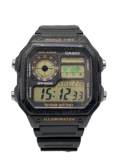 商品画像：クォーツ腕時計/デジタル/ラバー/BLK/BLK/SS/AE-1200WH 1