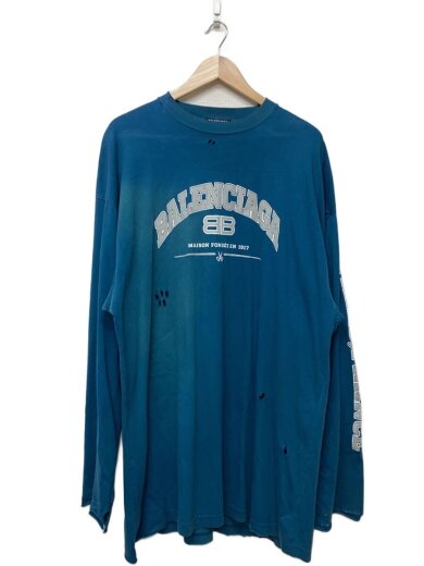 商品画像：22ss/クラッシュ加工オーバーサイズ/長袖Tシャツ/3/コットン/BLU/681046-TLVJ1 1