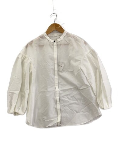 商品画像：スタンドカラ―袖ボリューム七分袖ブラウス/長袖ブラウス/O/ポリエステル/WHT/無地 1