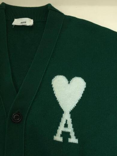 画像：ami alexandre mattiussiハートAロゴ/カーディガン(厚手)/M/ウール/GRN/H21K313.0186