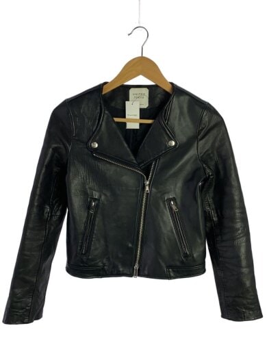 商品画像：セミダブルライダースジャケット/ノーカラー/1/羊革/BLK/無地/501153002 1