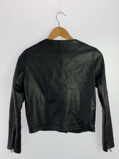 商品画像：セミダブルライダースジャケット/ノーカラー/1/羊革/BLK/無地/501153002 2