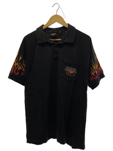 商品画像：USA製/ファイヤーパターン/ポロシャツ/L/コットン/BLK// 1