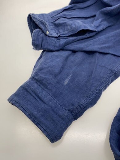 商品画像：90s/長袖リネンシャツ/開襟シャツ/ポニー無し/LSシャツ/L/リネン/ネイビー 5