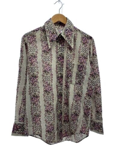 商品画像：70s/usa製/総柄シャツ/長袖シャツ/M/ポリエステル/マルチカラー/花柄// 1