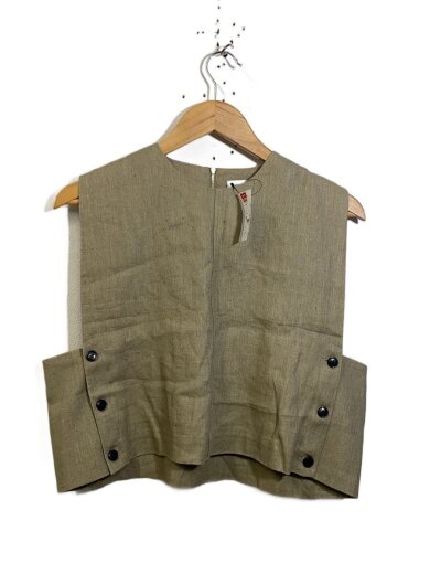 商品画像：ベスト/--/リネン/KHK/無地/221-17328 1