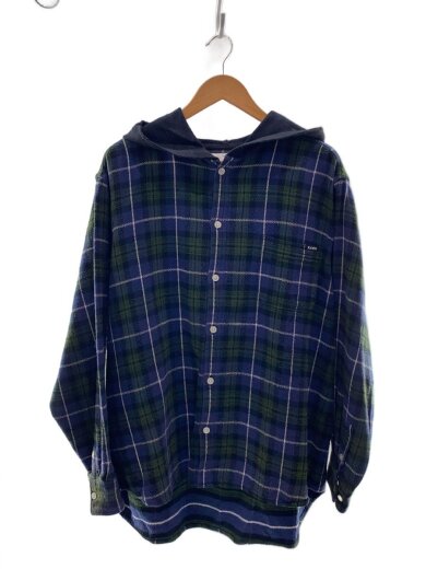 商品画像：24AW/Distressed Check Shirt Hoodie/長袖シャツ/M/コットン/BLU/チェック 1