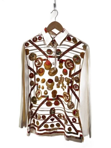 商品画像：petite main /お針さん/切替/長袖シャツ/M/シルク/BEG/総柄 1