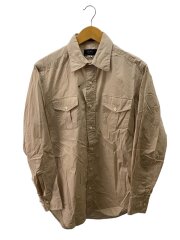 長袖シャツ/M/コットン/BEG/チェック/裾付近にシミ有