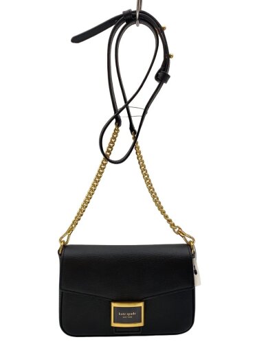 商品画像：ケイティ テクスチャード レザー フラップ チェーン クロスボディバッグ/BLK 1