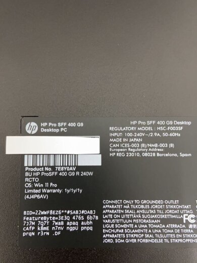 画像：HPデスクトップパソコン PC 【HP Pro SFF 400 G9 Desktop】 7E8Y0AV7