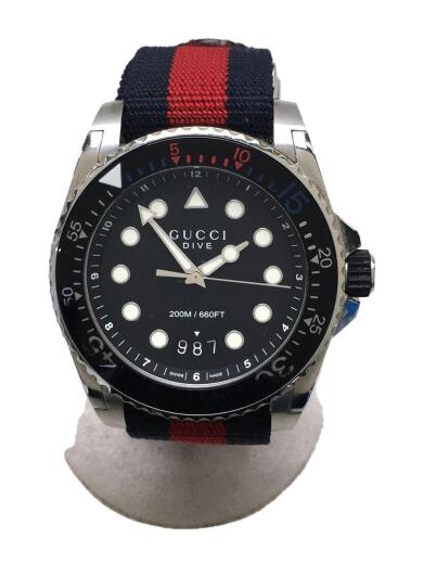 画像：GUCCIDIVE/ダイヴ/クォーツ腕時計/アナログ/キャンバス/BLK/NVY/YA136206/箱有1