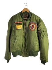 テッドマン/レザージャケット・ブルゾン/ワッペンカスタムレザーMA-1/42/ナイロン/カーキ